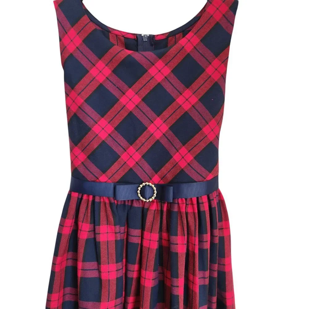 Bonnie Jean Girls Sleeveless Dress Red Blue Tartan Plaid Size 8 Christmas Formal